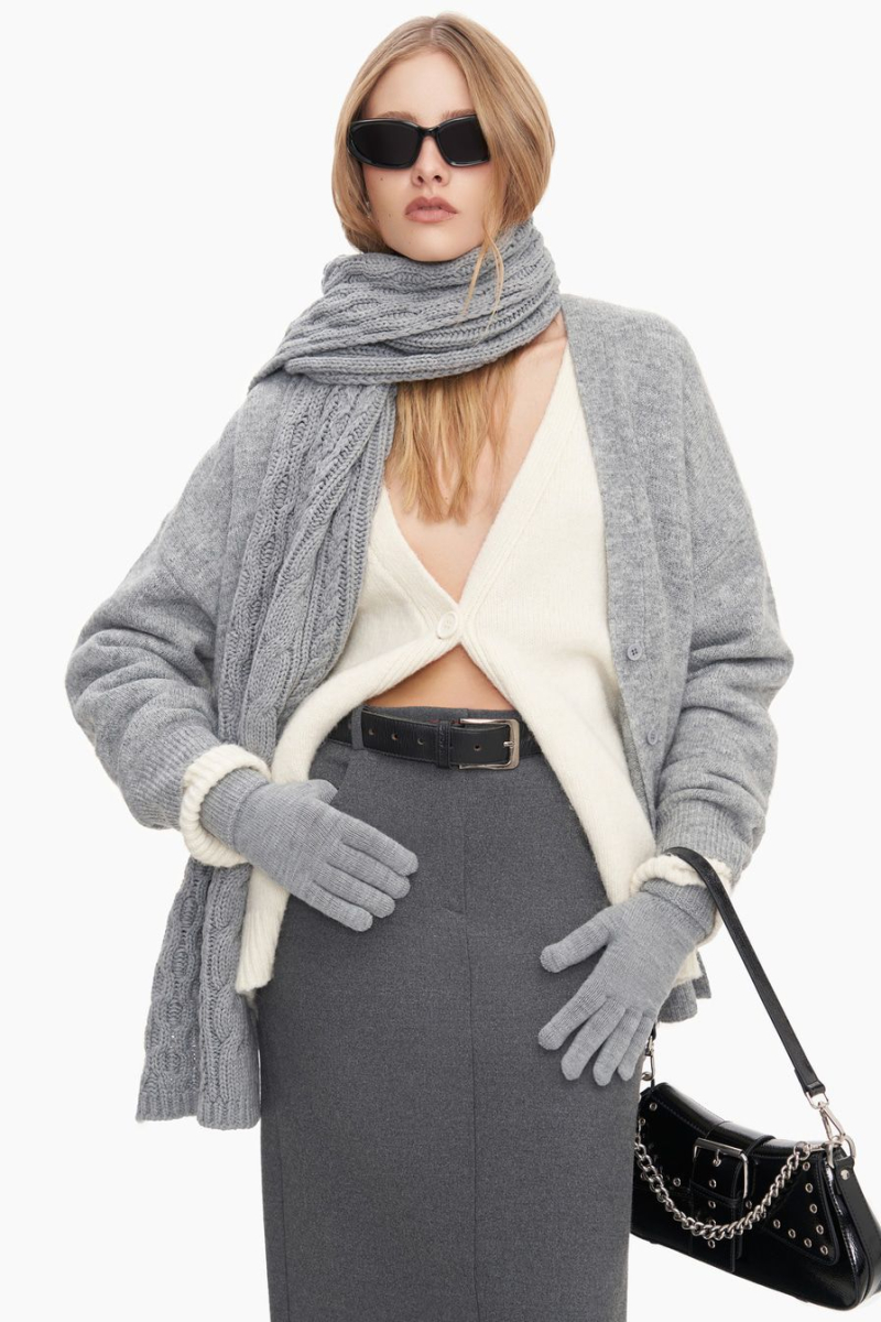 Шарф из смесовой шерсти мериноса TOPTOP, цвет: серый TT.607.15147.800 купить онлайн