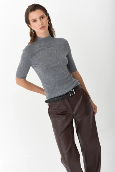 Топ с воротником стойка из мериноса Ricoco, цвет: серый, 5066/4 купить онлайн