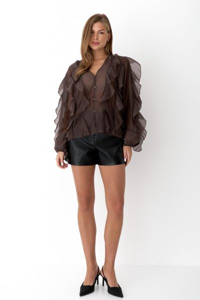 Блуза из лиоцелла с рюшами Ricoco, цвет: Кофейный, 6083/1 купить онлайн