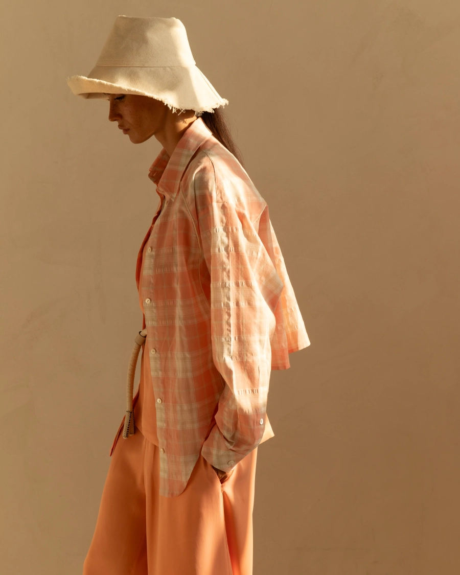 Рубашка Миртос в клетку на завязках Journey clothes, цвет: коралловый  купить онлайн