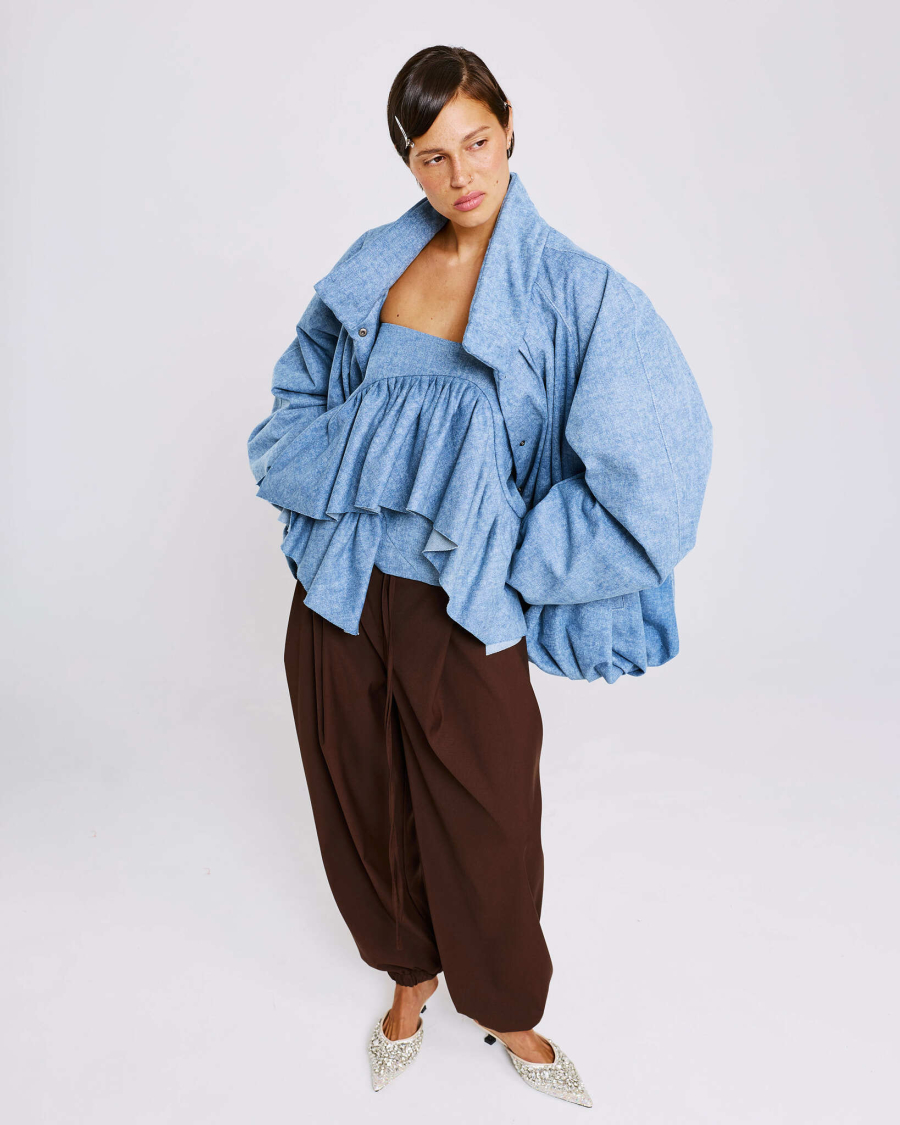 Топ из денима с воланами Anmuse, цвет: синий, TP26SP317-DM купить онлайн