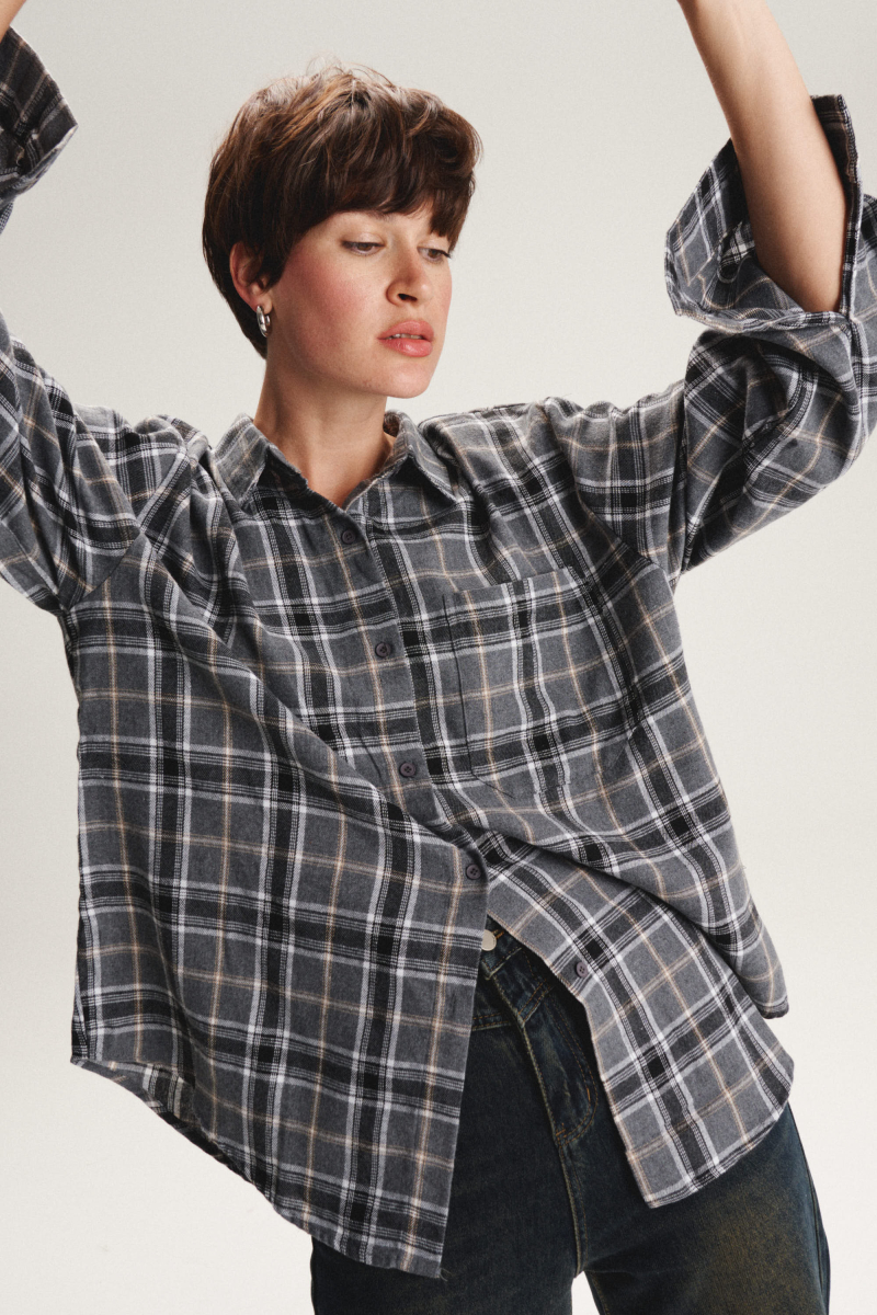 Рубашка в клетку SAGAS, цвет: серый,  купить онлайн