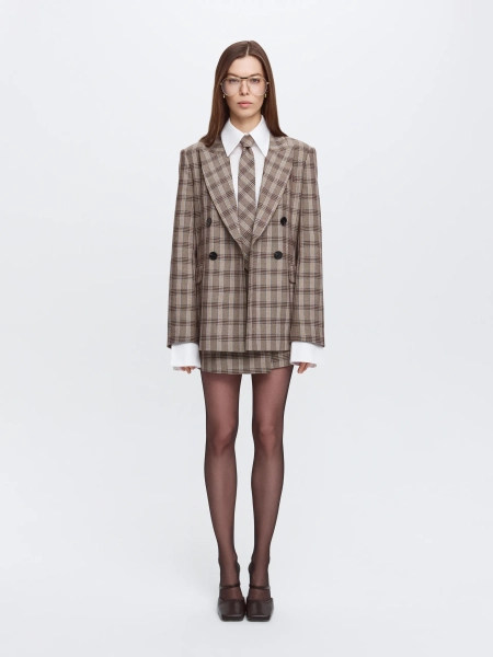 Двубортный жакет в клетку ANNA PEKUN, цвет: коричневый,  купить онлайн