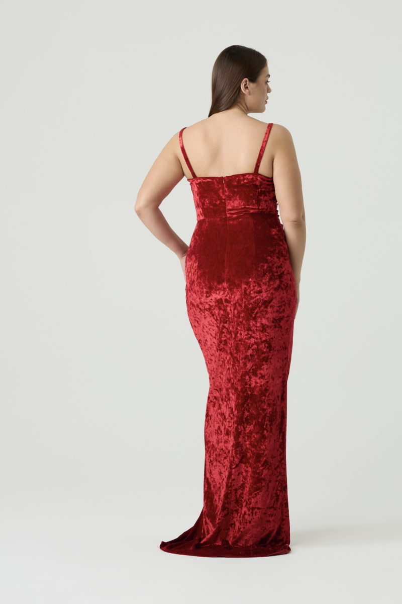 Платье из бархата макси с разрезом 4forms, цвет: красный, 65524 купить онлайн