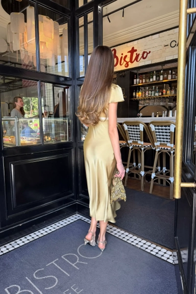Платье из сатина с кружевом Charmstore, цвет: жженая олива, 111-60360-1010 купить онлайн