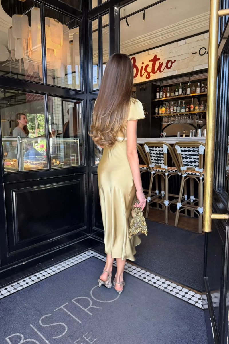 Платье из сатина с кружевом Charmstore, цвет: жженая олива, 111-60360-1010 купить онлайн