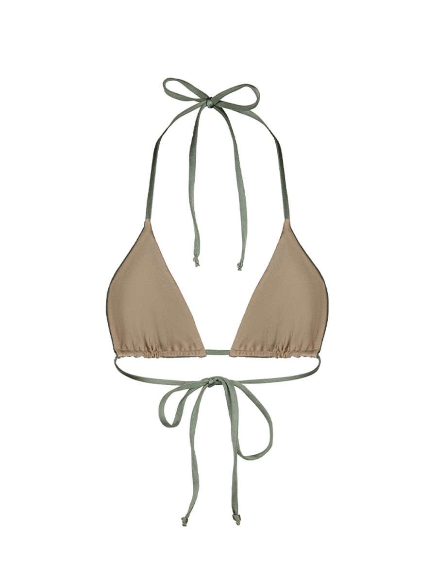 TRIANGLE Khaki - Gold DUO | Двухсторонний верх купальника на завязках ANVIBE, цвет: хаки-золотой  купить онлайн