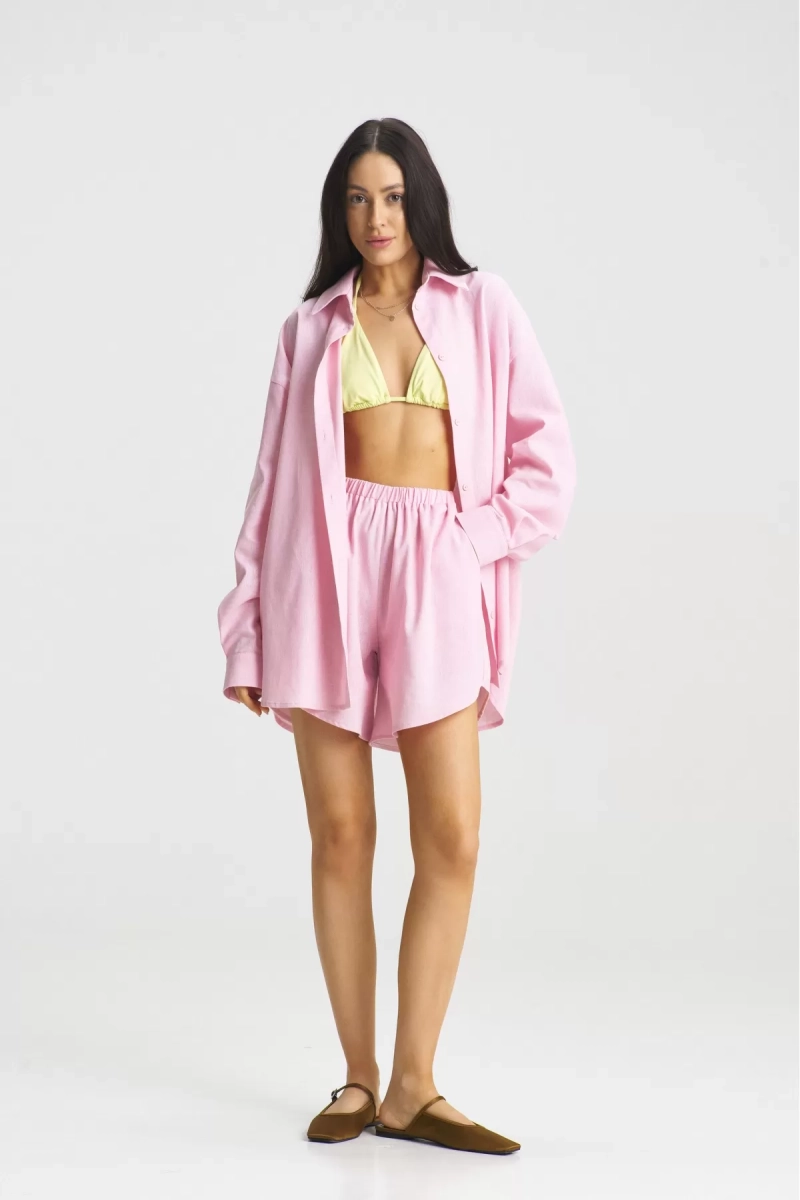 Костюм лён с шортами Pink