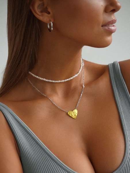 Серебряное колье сердце "Folio" gold SBLESKOM, цвет: позолота, 21061 купить онлайн