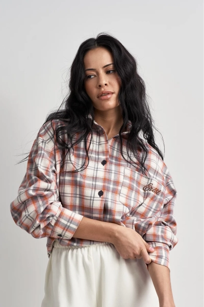 Рубашка в клетку с карманом Erist store, цвет: оранжевый, НФ-00003255 купить онлайн