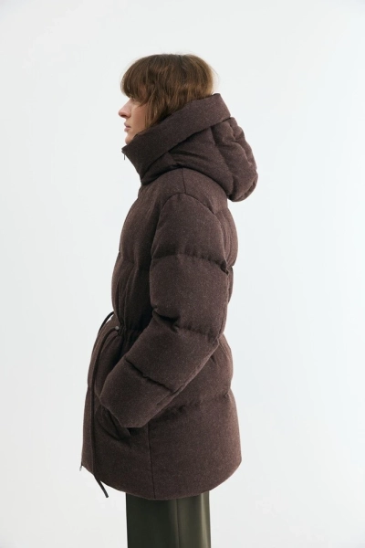 Пуховик средней длины из шерсти Daisyknit, цвет: коричневый,  купить онлайн