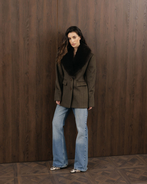 Пальто с мехом YONSRU, цвет: коричневый,  купить онлайн