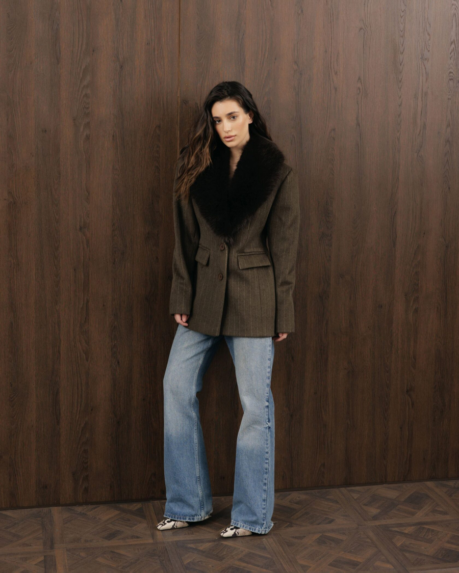 Пальто с мехом YONSRU, цвет: коричневый,  купить онлайн