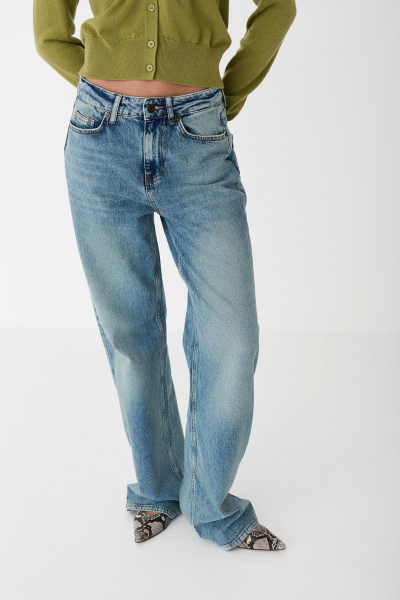 Джинсы прямые с завышенной посадкой Ricoco, цвет: грязно-голубой, 3066/4 купить онлайн