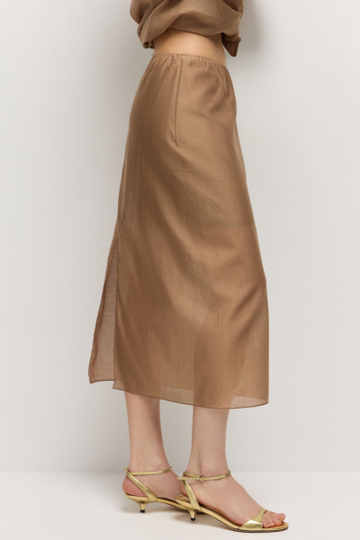 Юбка прямая из шелка с хлопком AROUND, цвет: темно-бежевый,  купить онлайн