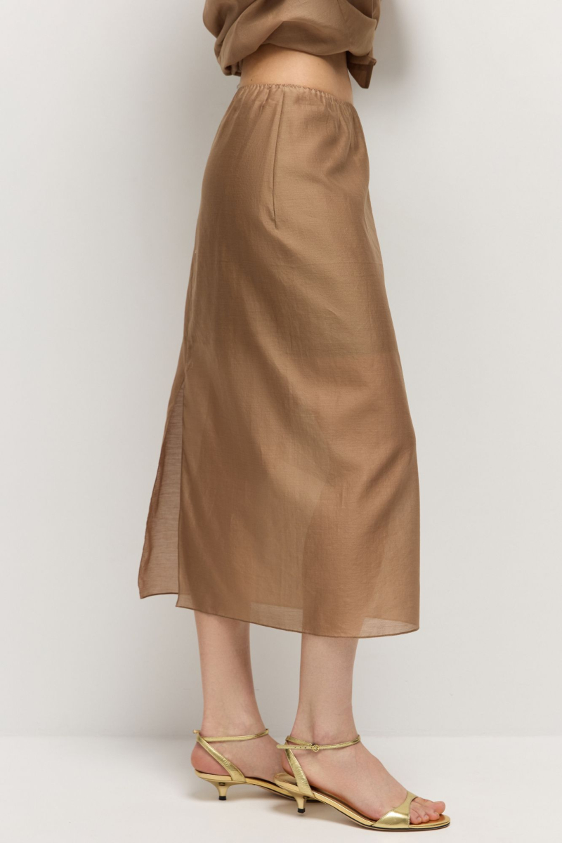 Юбка прямая из шелка с хлопком AROUND, цвет: темно-бежевый,  купить онлайн