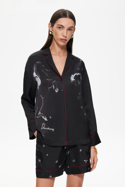 Блузка пижамная с принтом DREAMS BY ALENA AKHMADULLINA, цвет: Черный,  купить онлайн