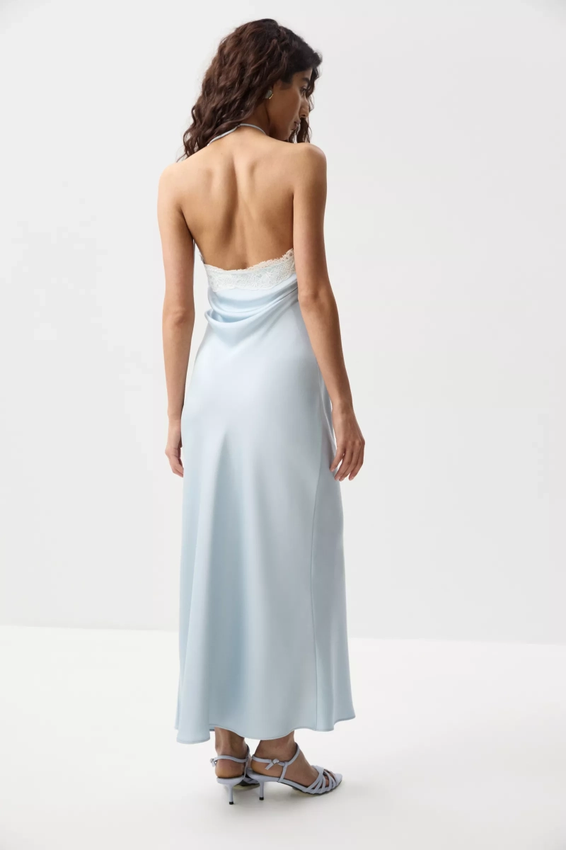 Платье макси с кружевом Charmstore, цвет: голубой,  купить онлайн