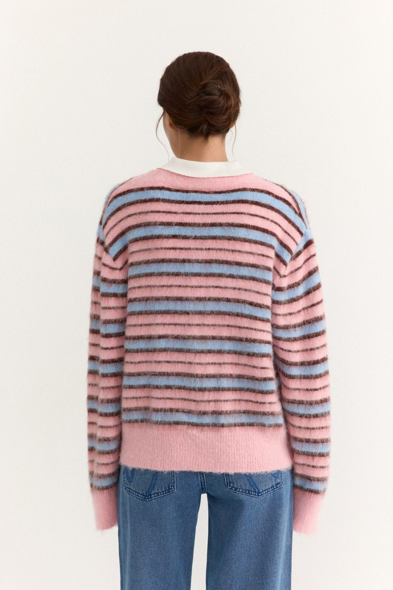 Пушистый кардиган с принтом «полоска» TOPTOP, цвет: розовый с принтом, TT.051.18371.301 купить онлайн