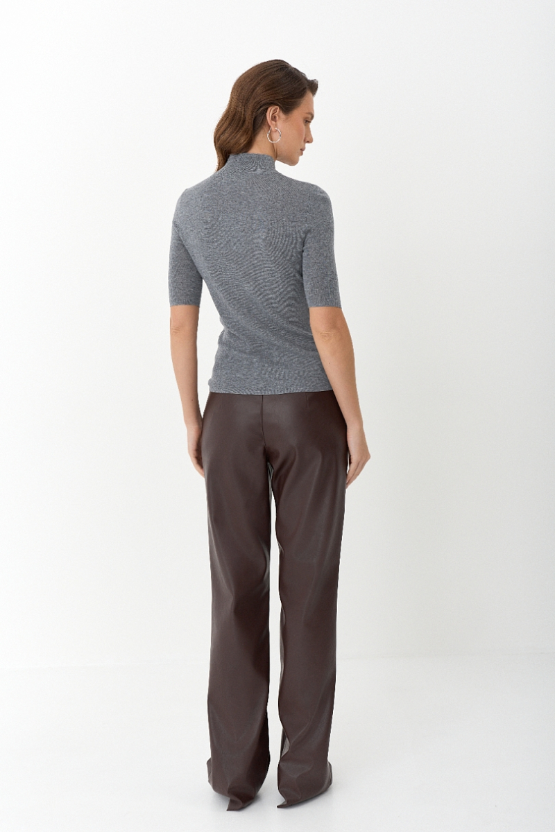 Брюки в расслабленном стиле из экокожи Ricoco, цвет: коричневый, 7007/1 купить онлайн