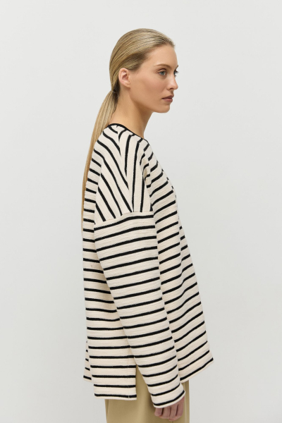 Лонгслив в полоску из фактурного хлопка AROUND, цвет: молочный/полоска, 219_118CP01 купить онлайн