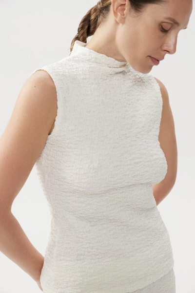 Топ с воротником стойка из фактурного хлопка Daisyknit, цвет: белый,  купить онлайн