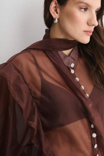 Блузка полупрозрачная ENEVOO, цвет: коричневый, 06944 купить онлайн