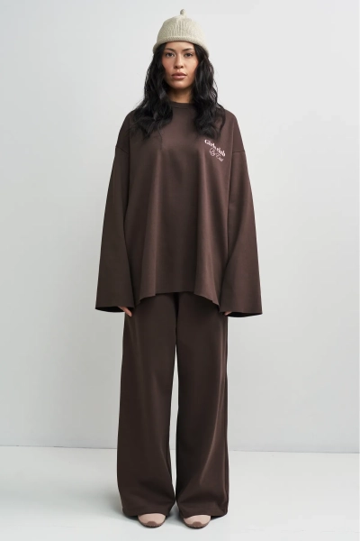 Лонгслив хлопковый с необработанным краем Erist store, цвет: коричневый, НФ-00003383 купить онлайн