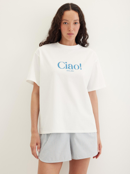 Футболка с голубым принтом "Ciao Chaika"