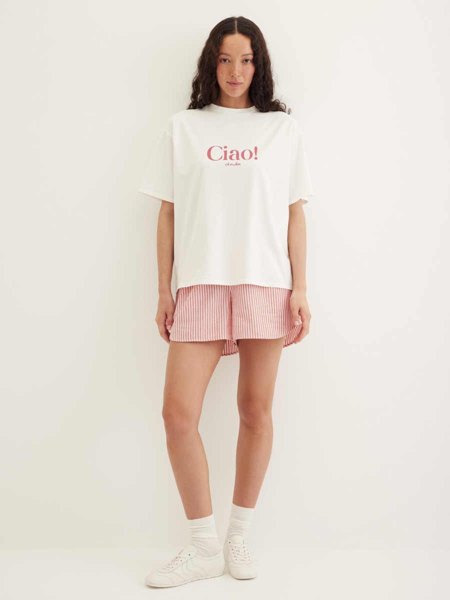 Футболка с красным принтом "Ciao Chaika" Chaika, цвет: молочный, SS25TS17-60 купить онлайн