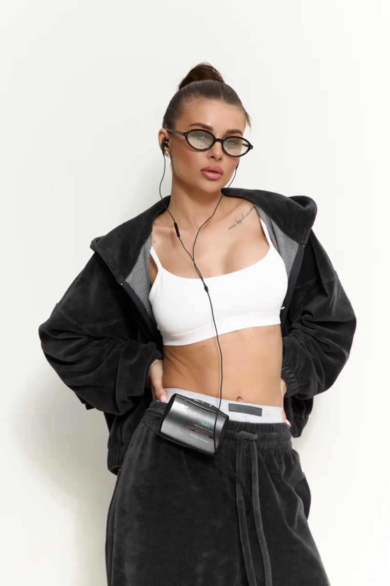 Zip Худи Puff Велюр ELASTIC, цвет: графит  |новая коллекция купить онлайн