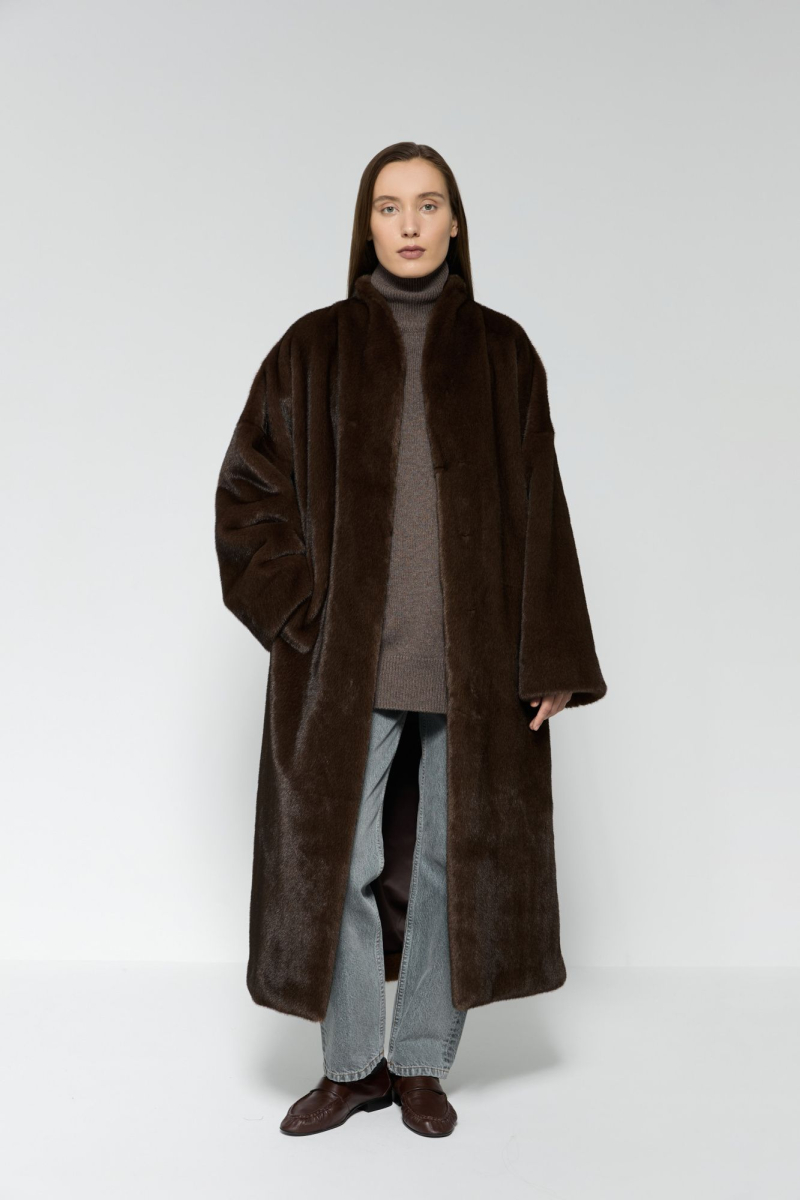 Пальто меховое AROUND, цвет: коричневый, 210_71P01 купить онлайн