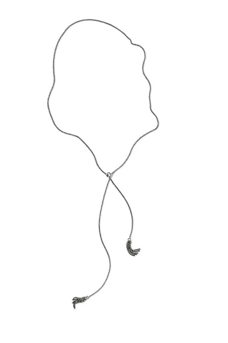 Серебряное колье-шнурок с кисточкой «Королева драмы» black