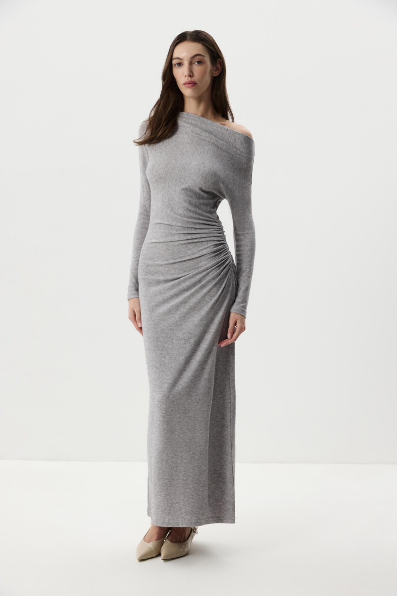 Платье с драпировкой из мягкого трикотажа Charmstore, цвет: серый, 207-512107-884 купить онлайн