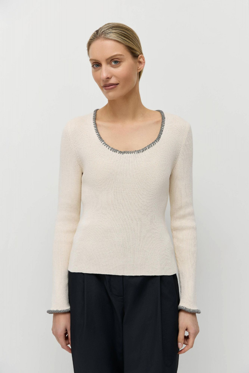 Джемпер в рубчик с ручной отделкой