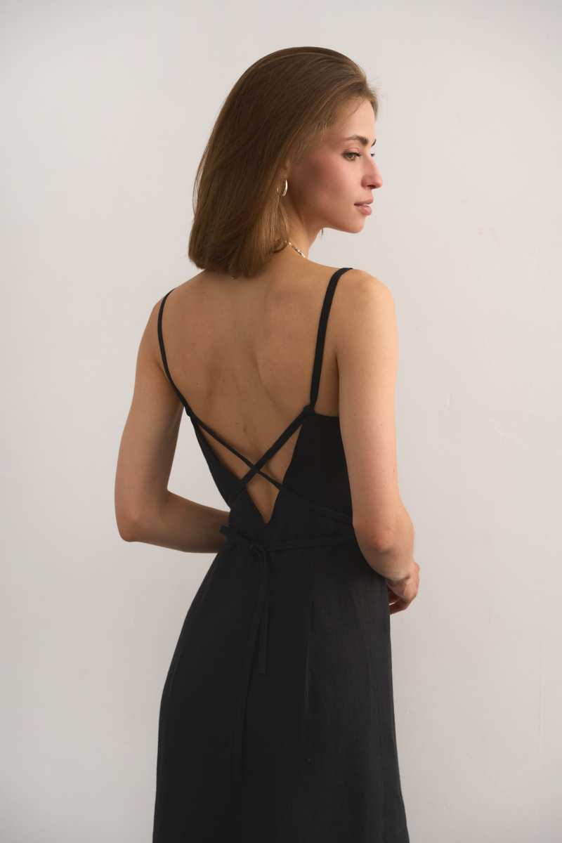 Платье на бретелях Nuit PURE LINEN, цвет: Черный,  купить онлайн