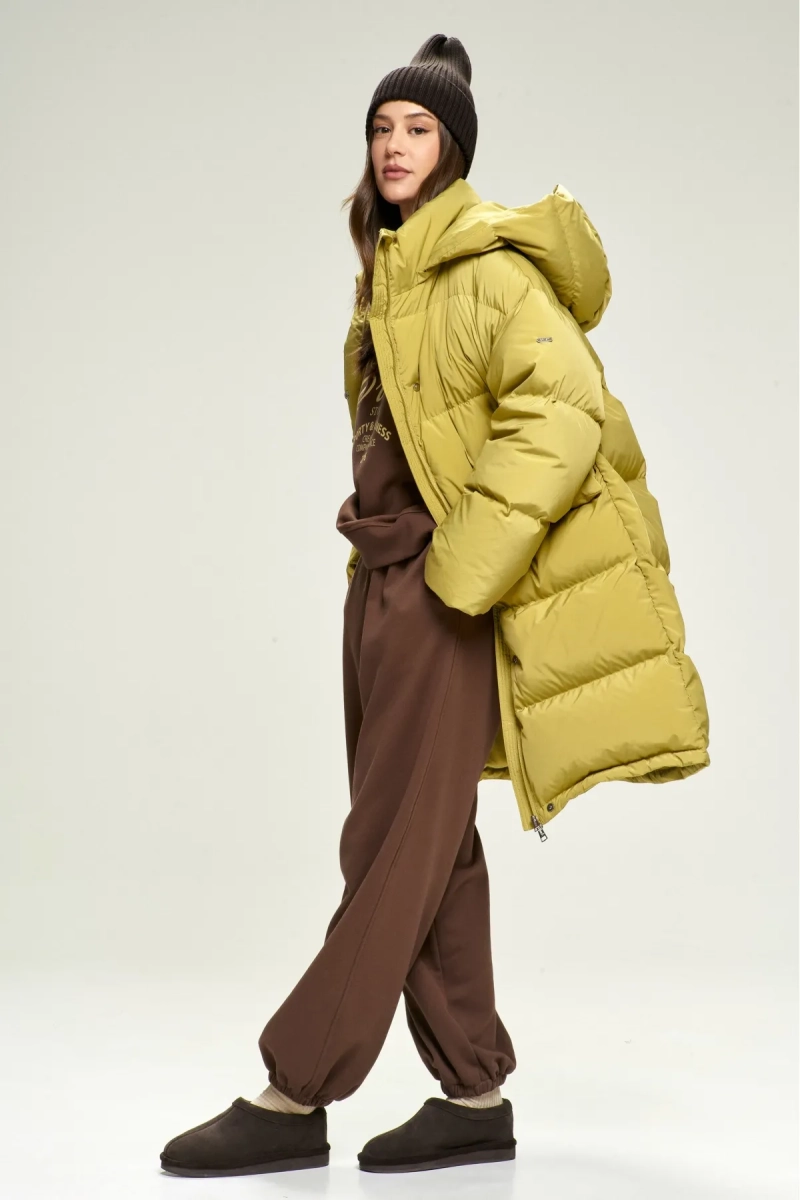 Пуховик удлиненный Olive Erist store, цвет: оливковый, НФ-00002829 купить онлайн
