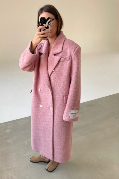 Пальто-макси из вареной шерсти Конфетно-розовый