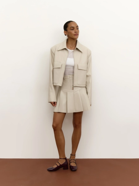 Куртка укороченная из экокожи с накладными карманами Mollis, цвет: слоновая кость, 17-03-3682/2 купить онлайн