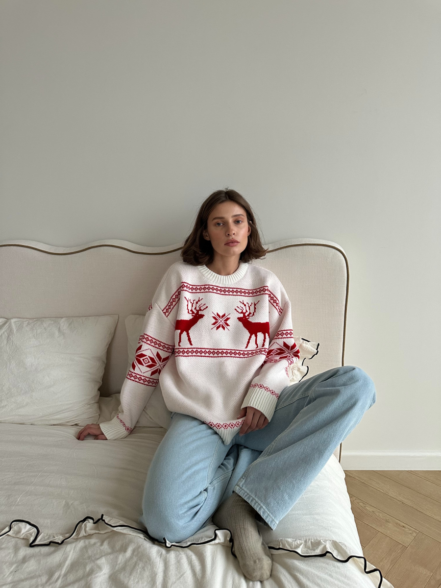 Джемпер оверсайз с оленями VELVET, цвет: белый, 00-00005270 купить онлайн