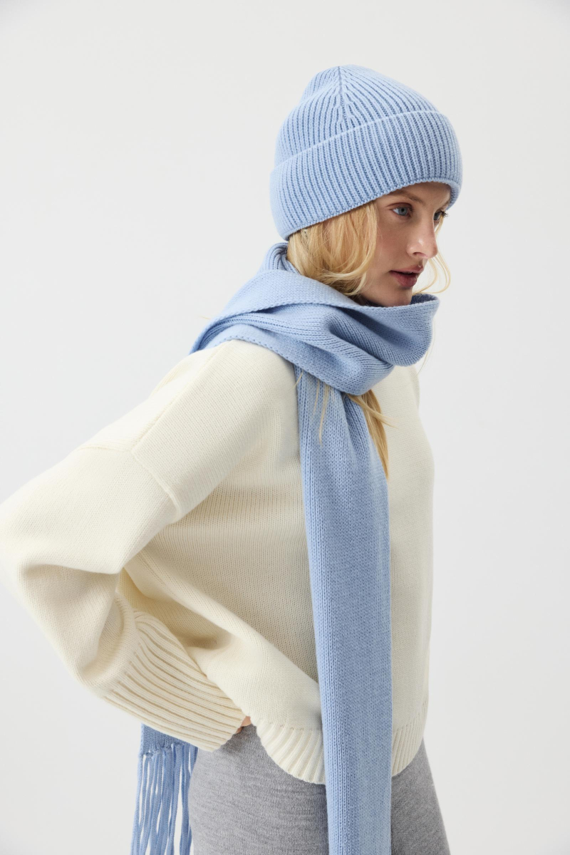 Шапка бини из шерсти мериноса Charmstore, цвет: голубой 608-45098-668 купить онлайн