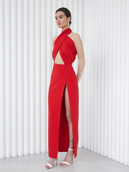 Платье макси с высоким разрезом I.B.W., цвет: красный, ED048 купить онлайн