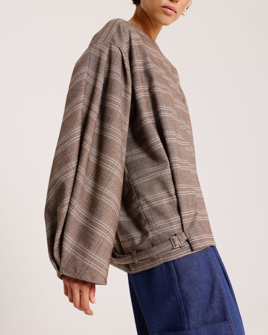 Блуза с объёмными рукавами в клетку Anmuse, цвет: разноцветный, BL25W196-DM-1 купить онлайн