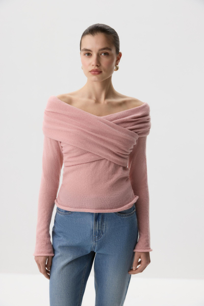 Лонгслив вязаный с драпировкой Charmstore, цвет: пудровый, 313-46685-227 купить онлайн
