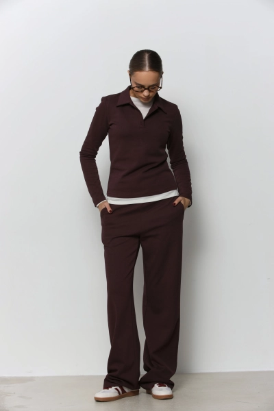 Свитшот-поло полуприлегающего кроя Ricoco, цвет: сливовый, 4084/3 купить онлайн