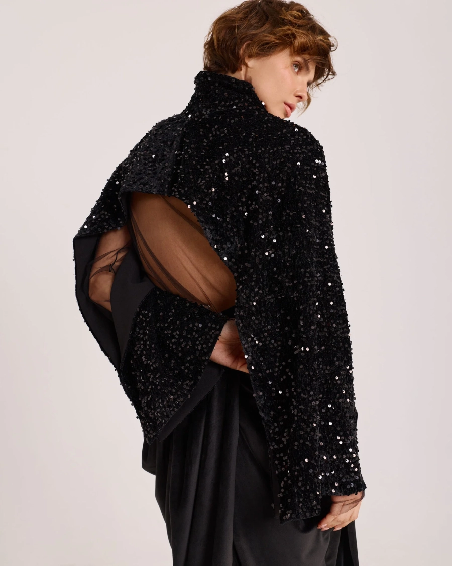 Манишка-кейп из пайеток Anmuse, цвет: Черный, CP25W222-BLC купить онлайн