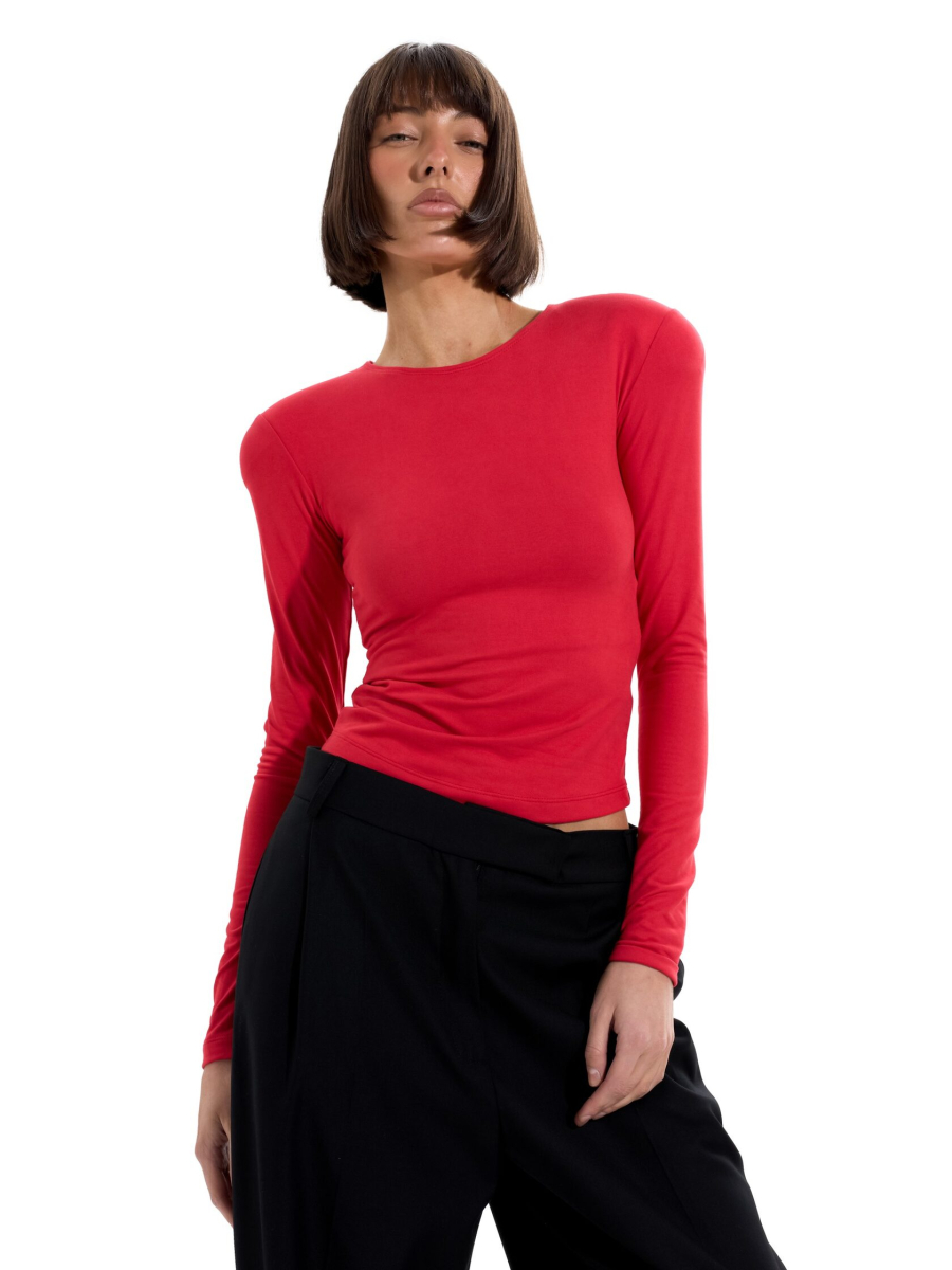 Лонгслив из вискозы с объемными плечами ANOTHER SELECT, цвет: красный, 00185 купить онлайн