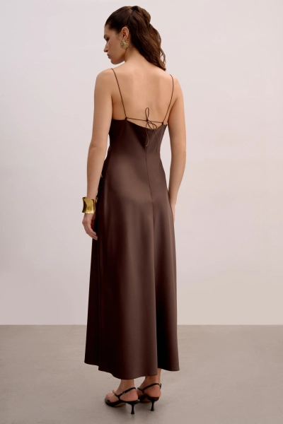 Платье с завязками из сатина Mollis, цвет: темно-коричневый, 18-09-4122/1 купить онлайн