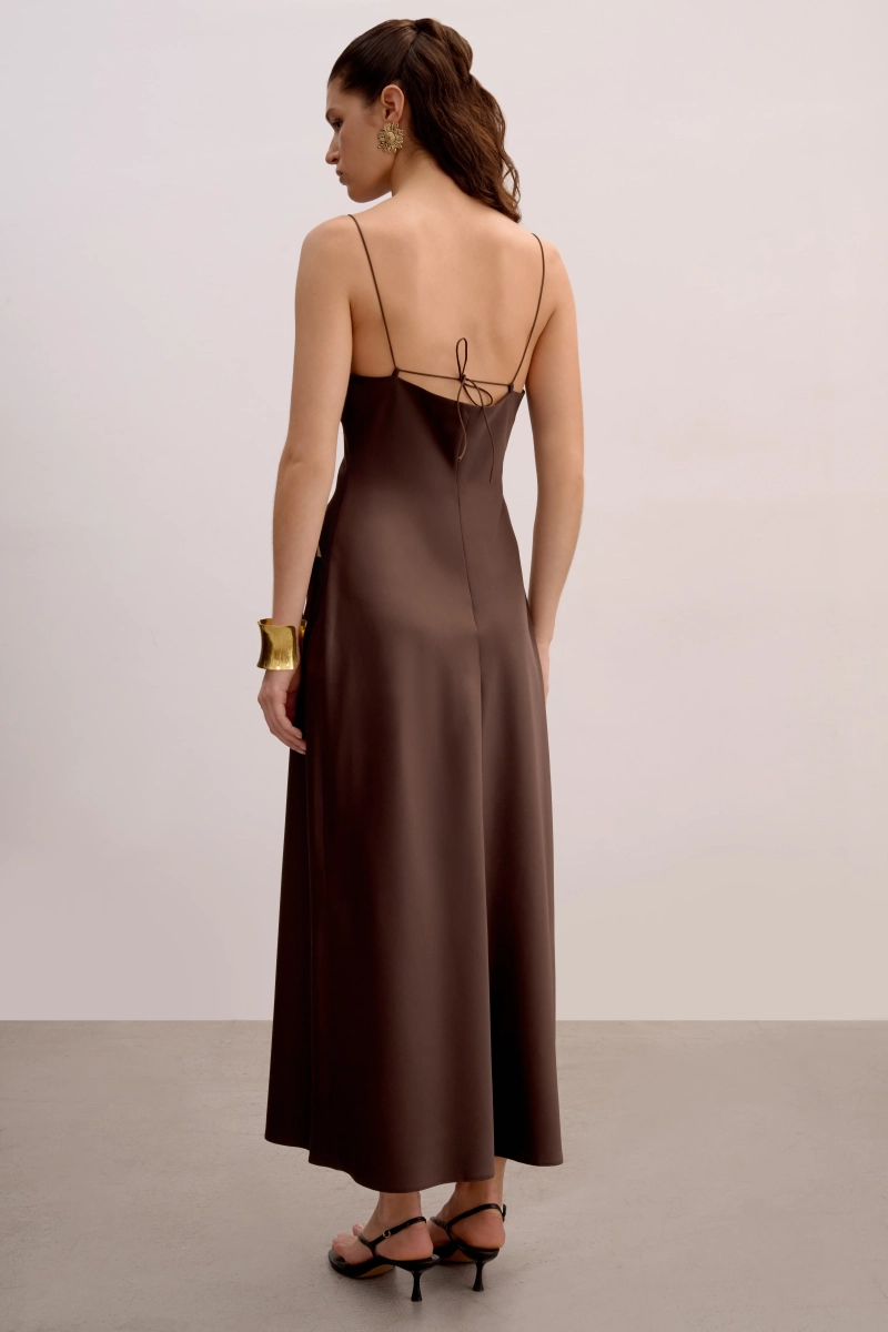Платье с завязками из сатина Mollis, цвет: темно-коричневый, 18-09-4122/1 купить онлайн
