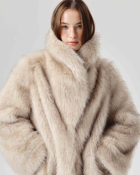 Экошуба оверсайз с шалевым воротником Only me, цвет: бежевый с рыжими кончиками, ЭШ3545 купить онлайн